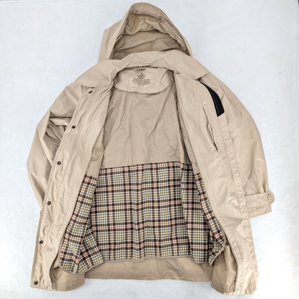L.L.Bean All-Weather Hooded Rain Jacket / Parka Barn Coat - Size M Flannel Lined